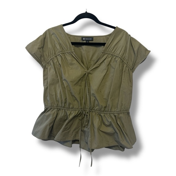 Inc International Concepts Plus Size Olive Green Flutter Sleeve Peplum Blouse 2X - Picture 2 of 8